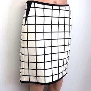 White House Black Market Pencil Skirt Bold Black and White Modern Grid Pattern